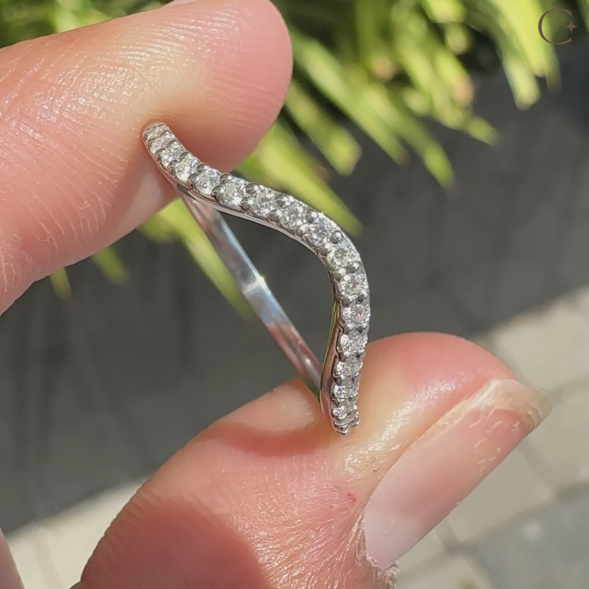 Curved Wedding Band – Round Diamond Half Eternity