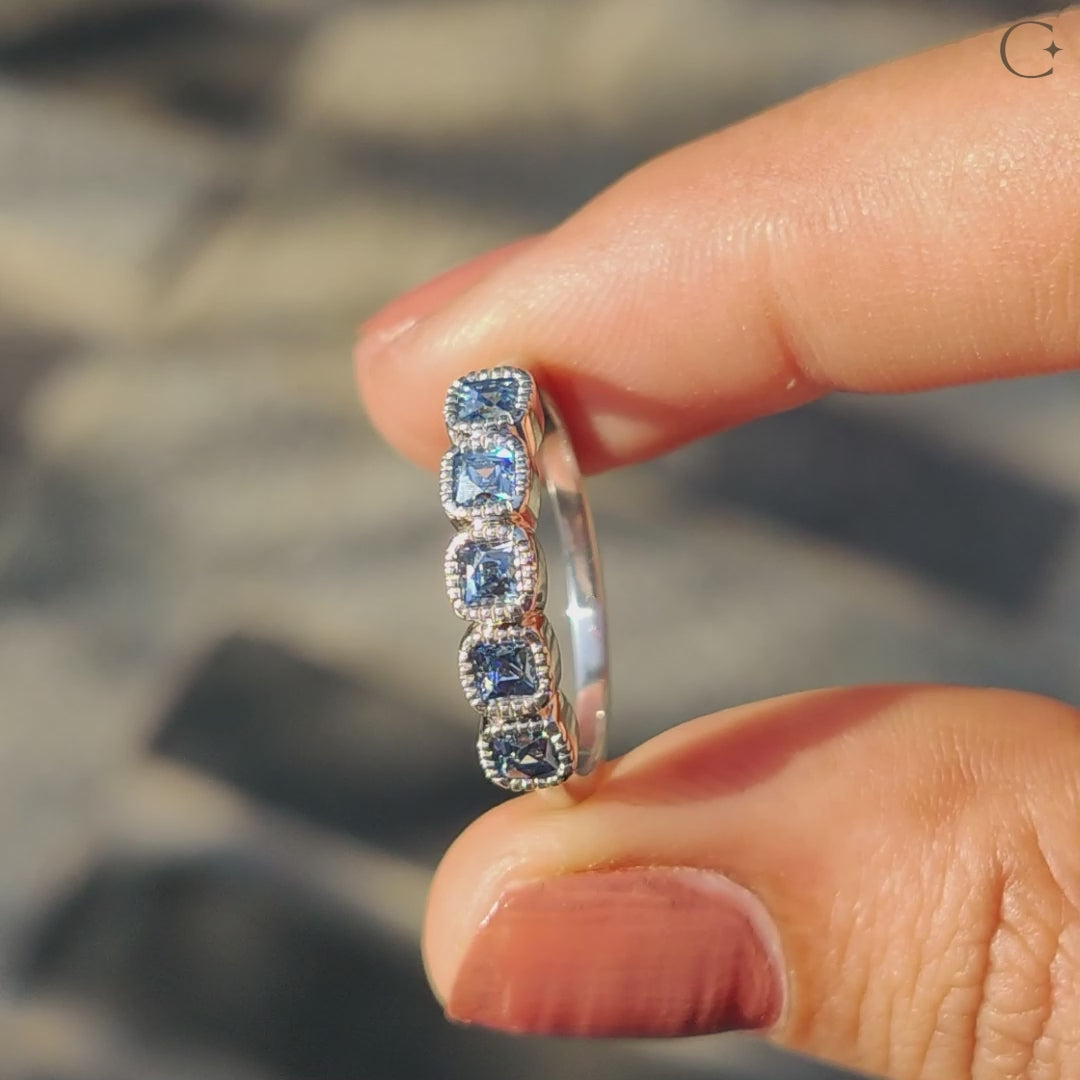 Royal Dark Blue Stone French Cut Half Eternity Wedding Band