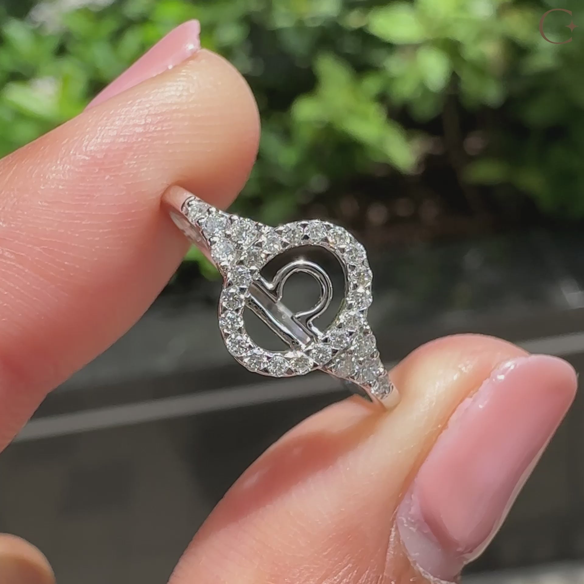 Handmade Libra engagement ring featuring astrology design and IGI certified diamond.
