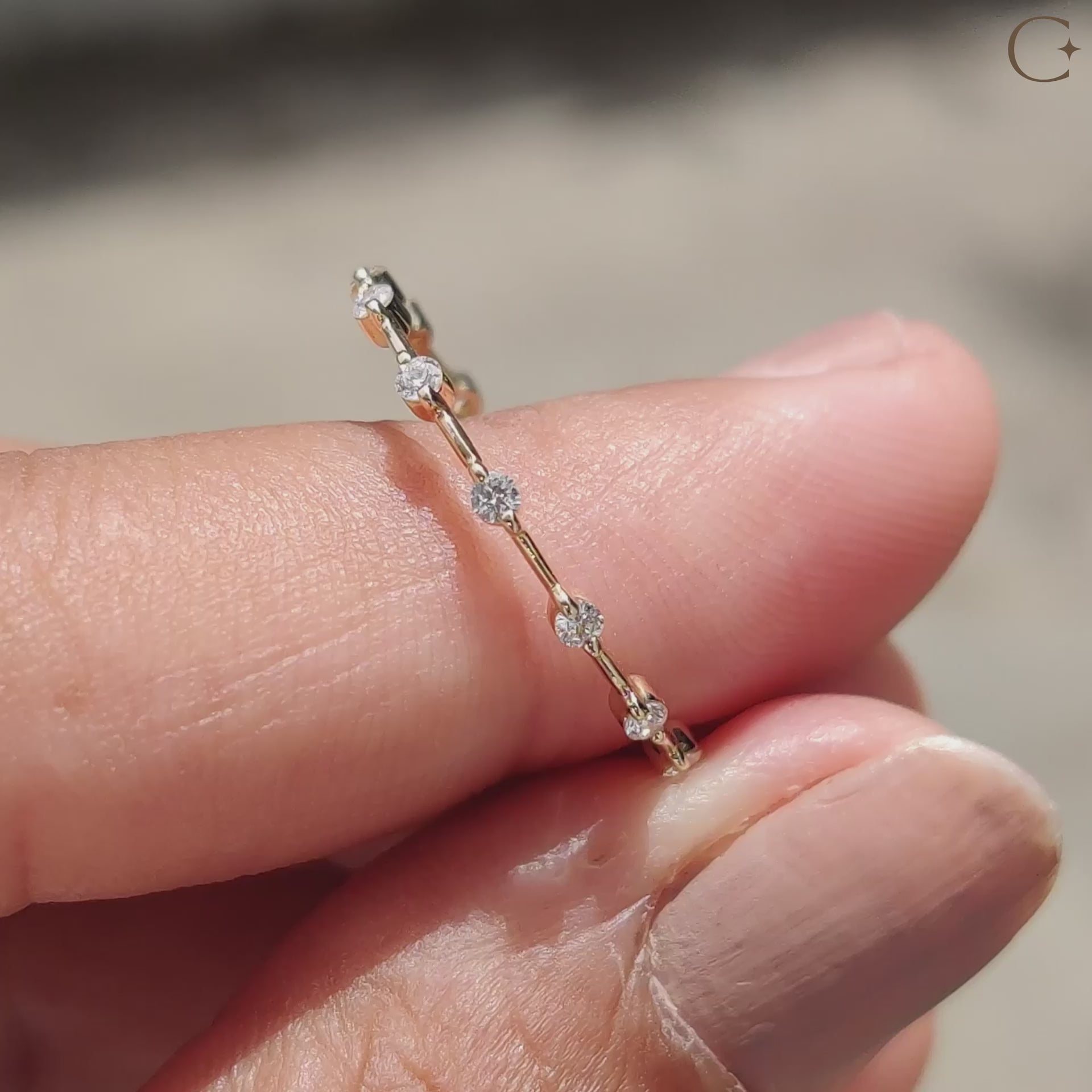 Yellow gold wedding band with handmade details.