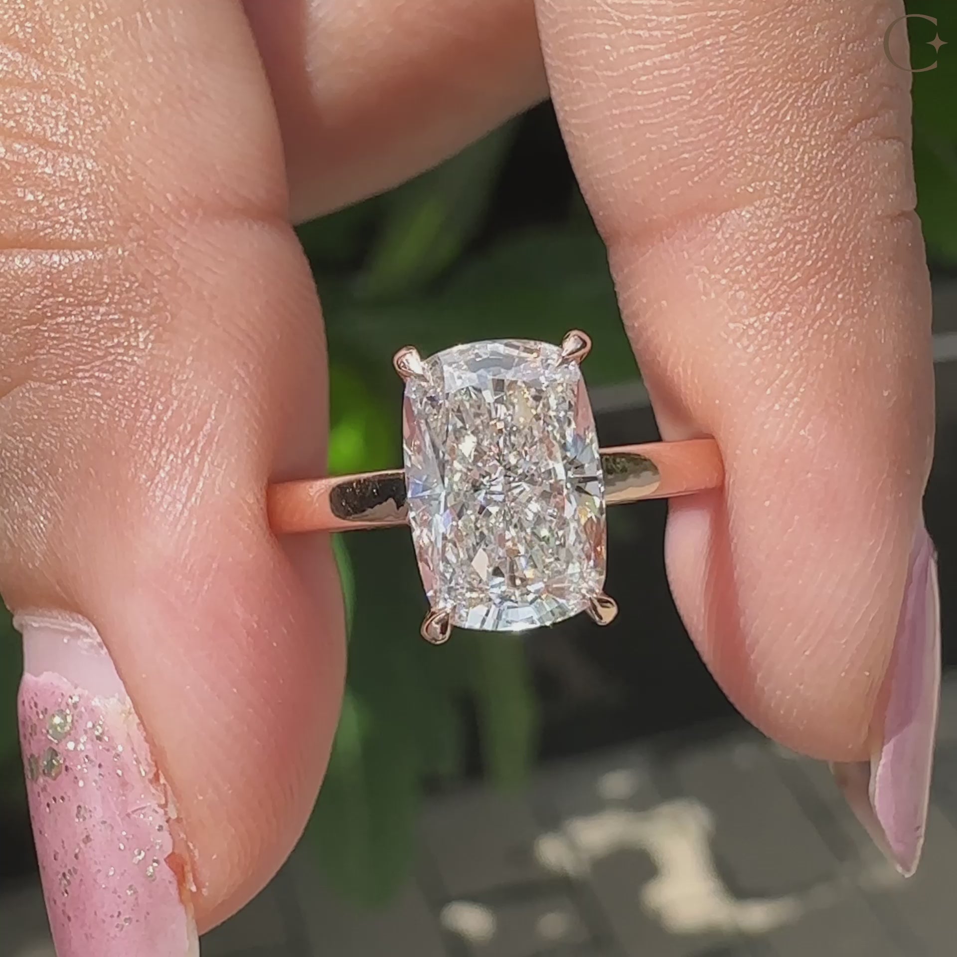 Rose gold engagement ring with carat diamonds ring.
