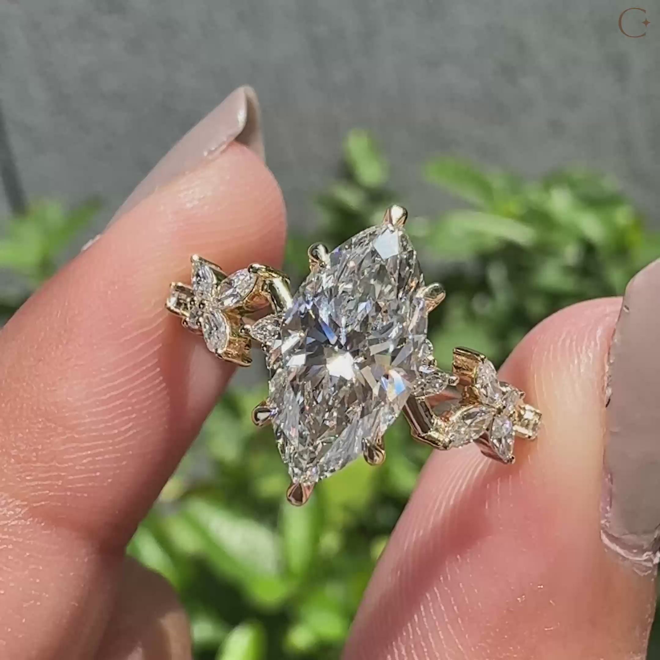 Nature Inspired Marquise Cut Diamond Engagement Ring