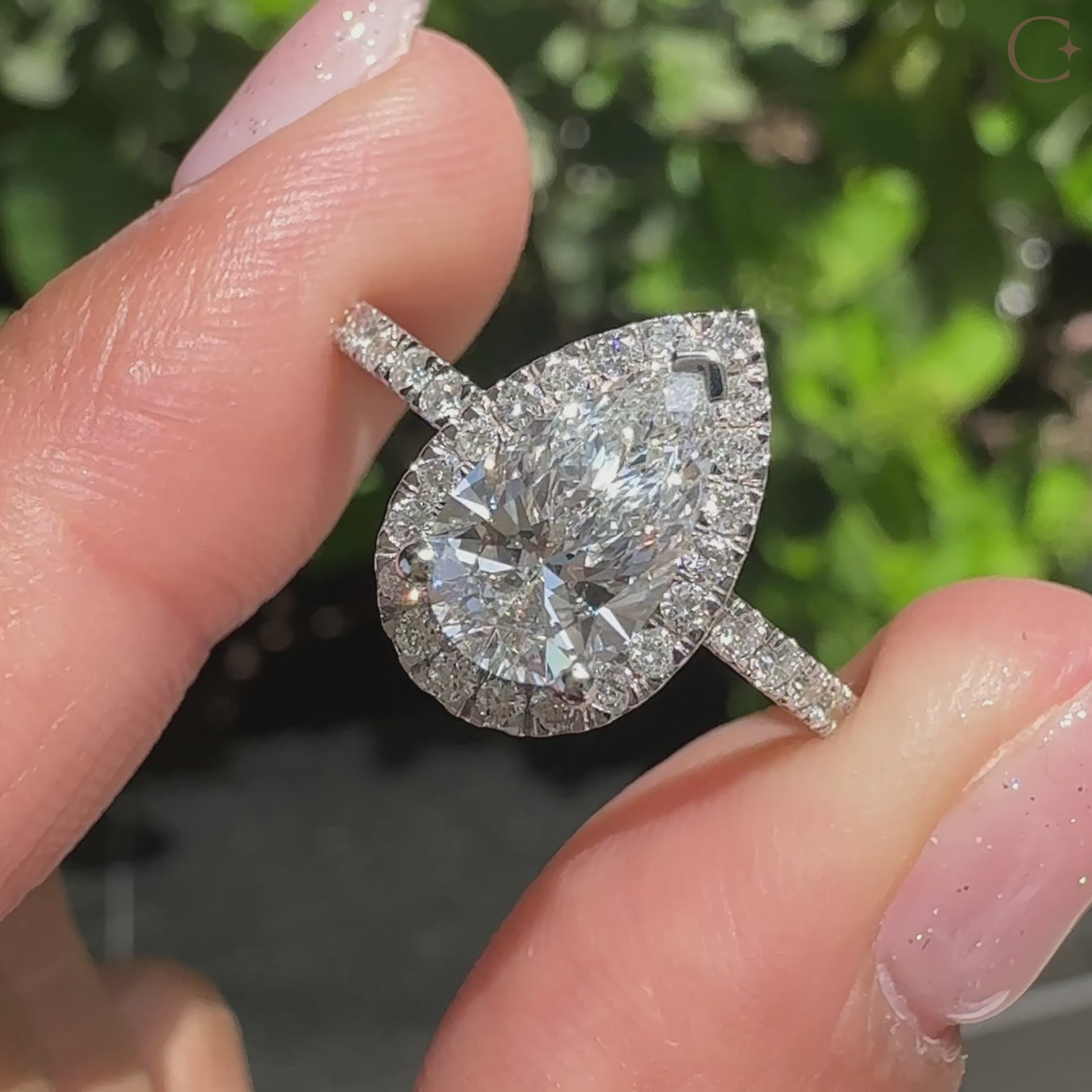 Pear Halo Engagement Ring with Pave Setting