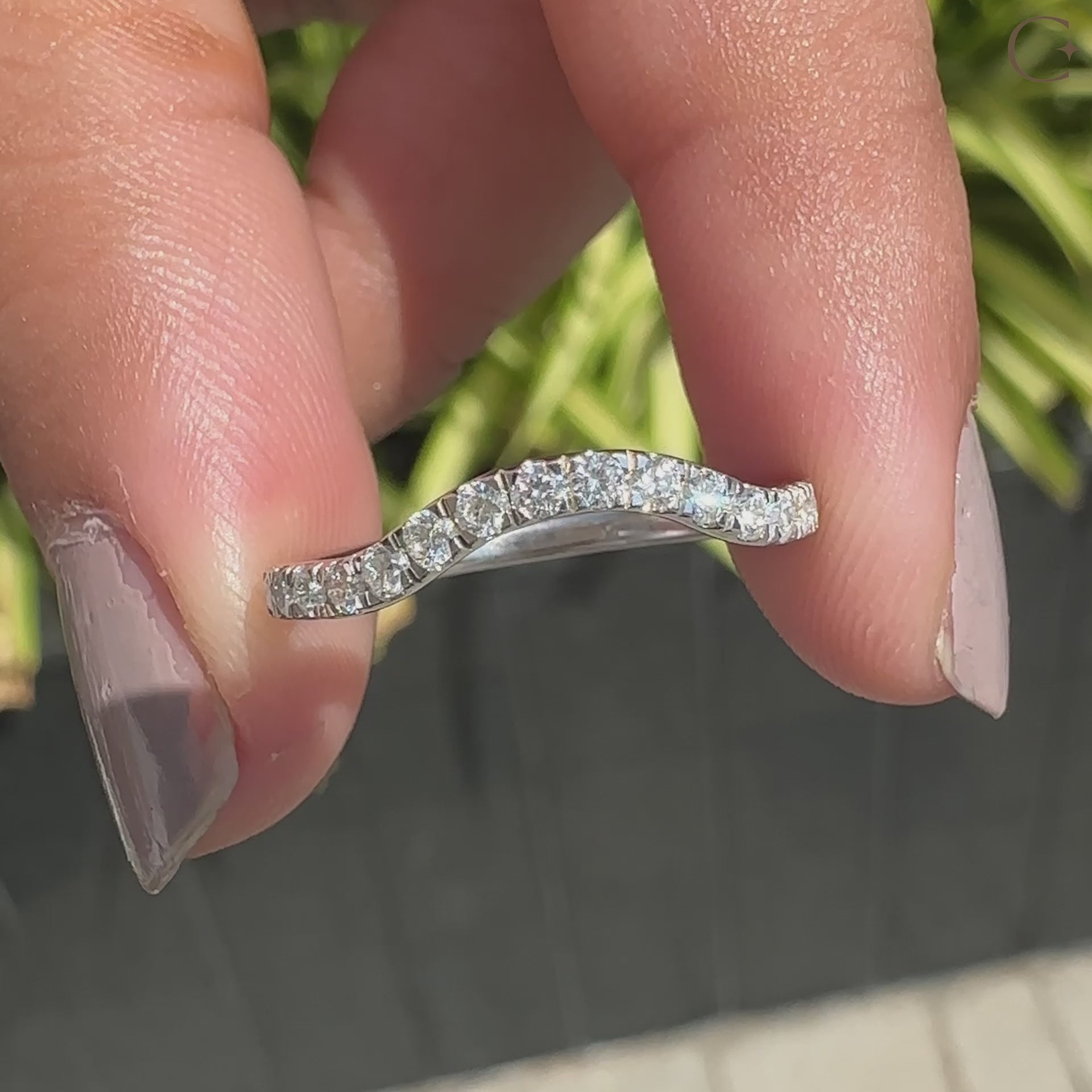 White gold curved wedding band for a perfect fit.