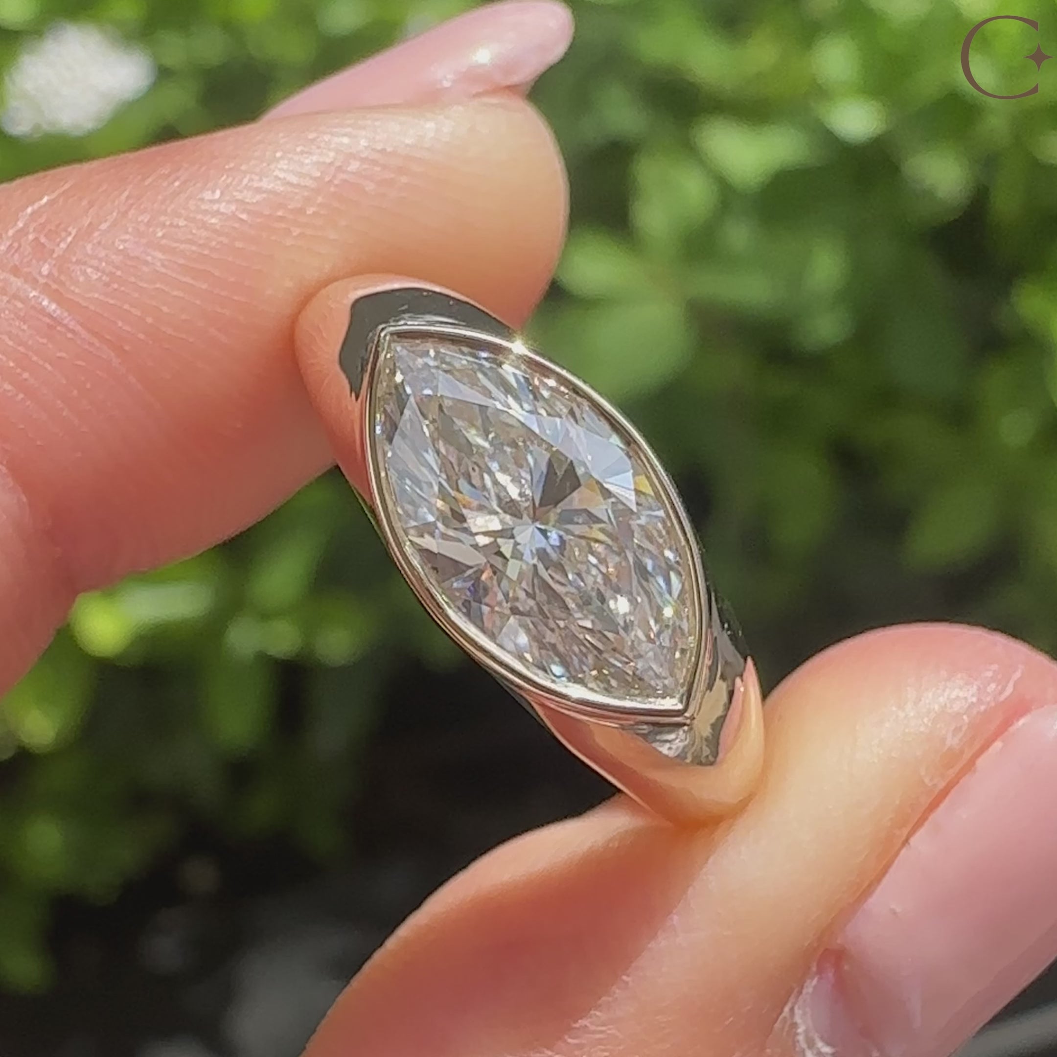 Handmade lab grown marquise diamond engagement ring