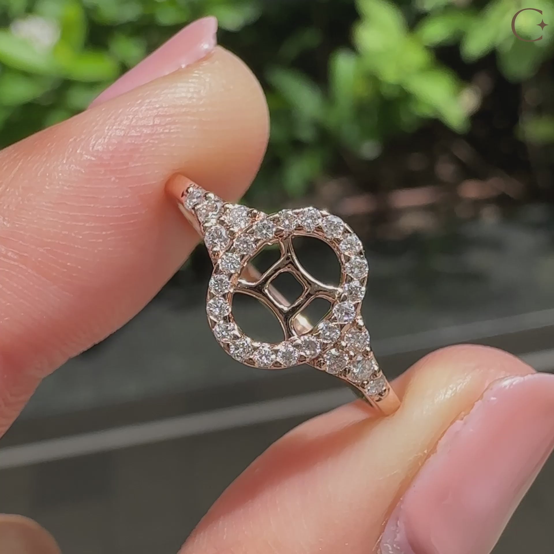 Handmade Gemini engagement ring featuring astrology design and IGI certified diamond.
