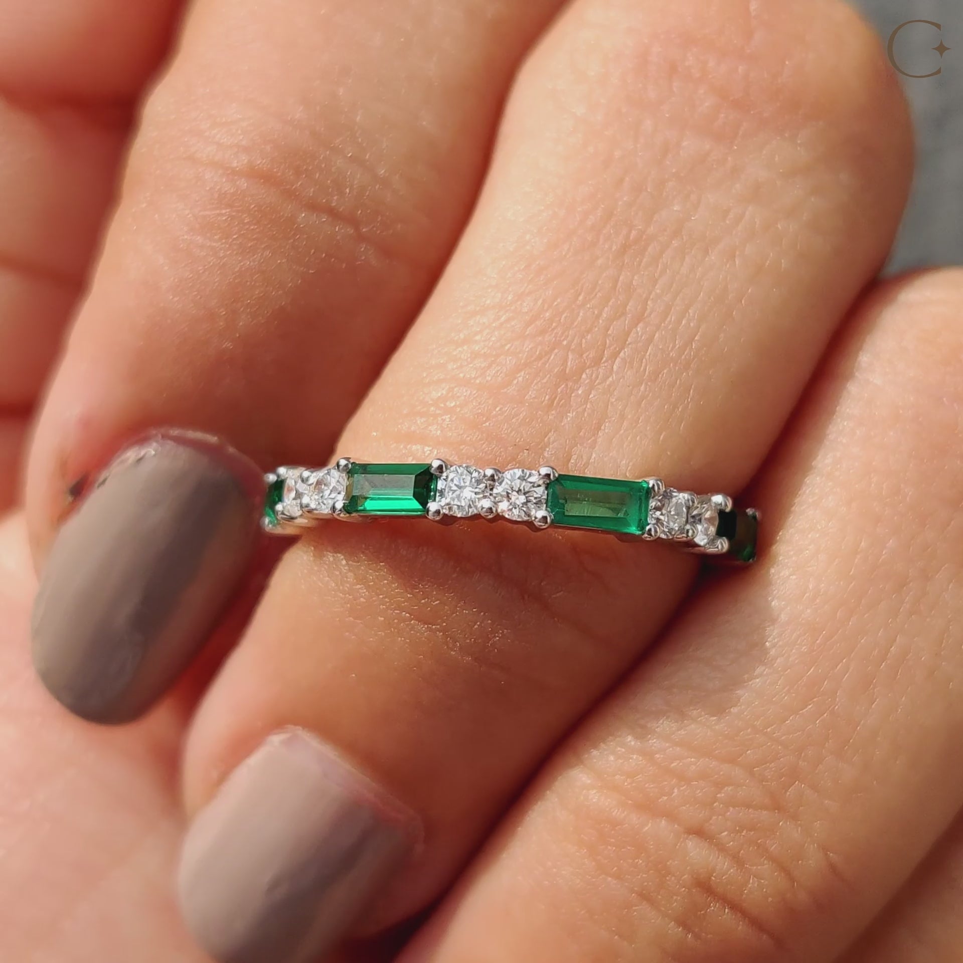 Round cut diamond band crafted with precision for a classic and sparkling style.
