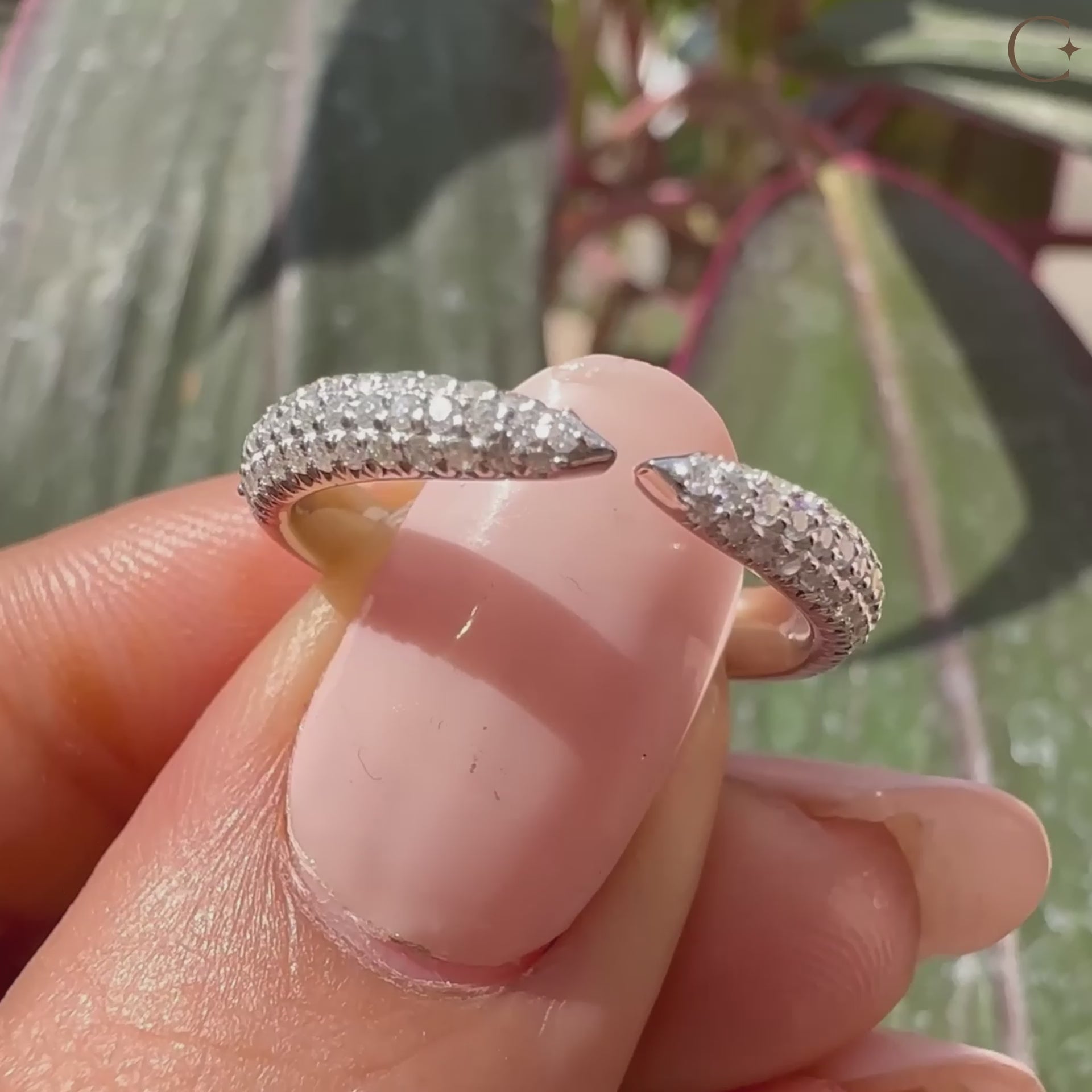 Three Side Pave Open Wedding Band With Round Cut