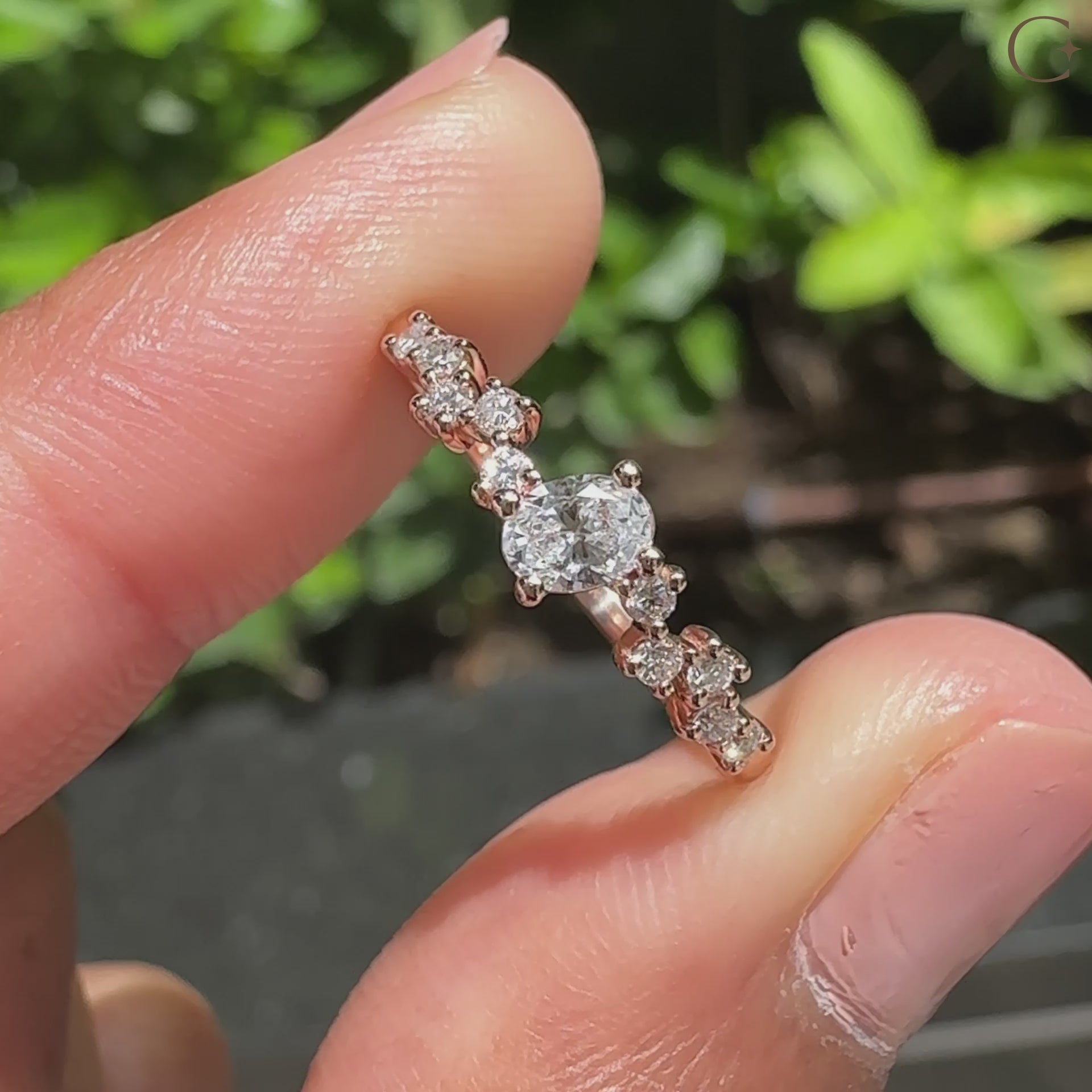 Oval Diamond Wedding Band - Zig Zag Style