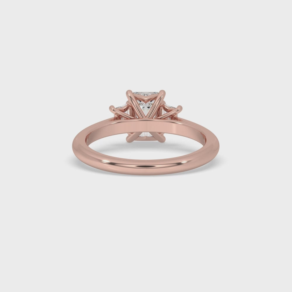 Emerald Cut Diamond Ring With trapezoid side stone