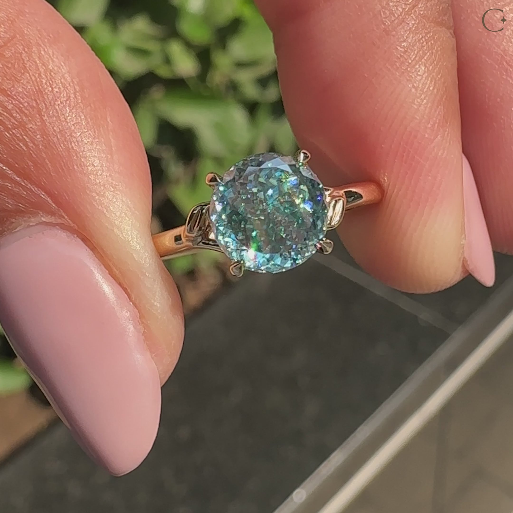 Yellow gold Portuguese cut moissanite solitaire engagement ring
