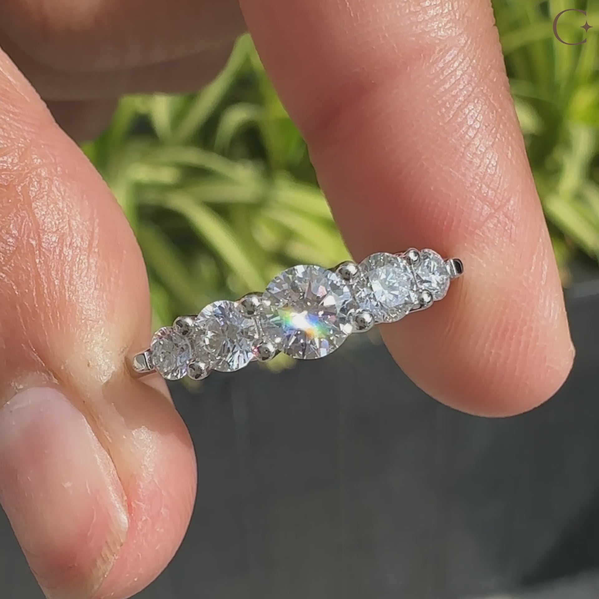Round cut diamond wedding band crafted in prong setting.
