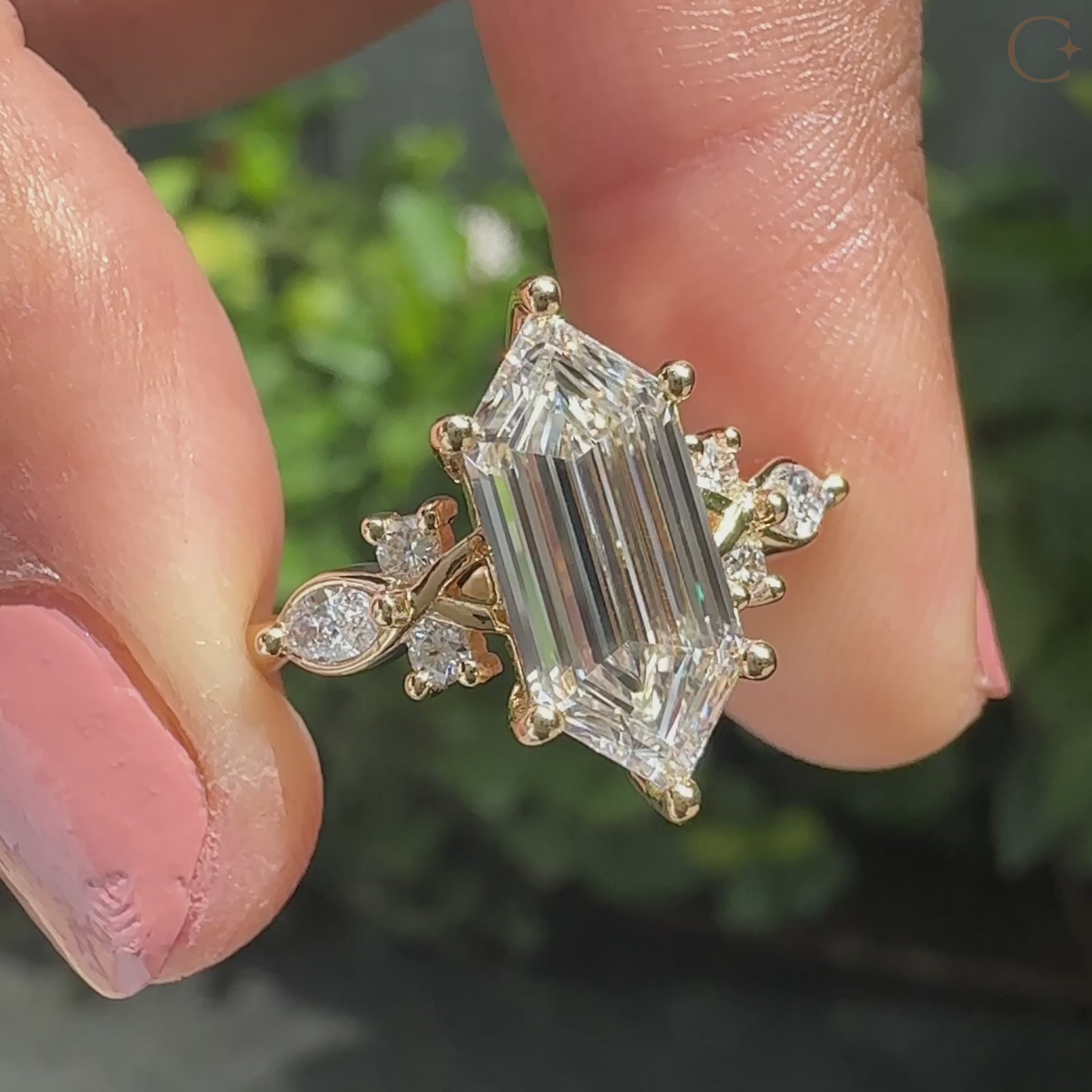 7 stone engagement ring with muse setting ring.