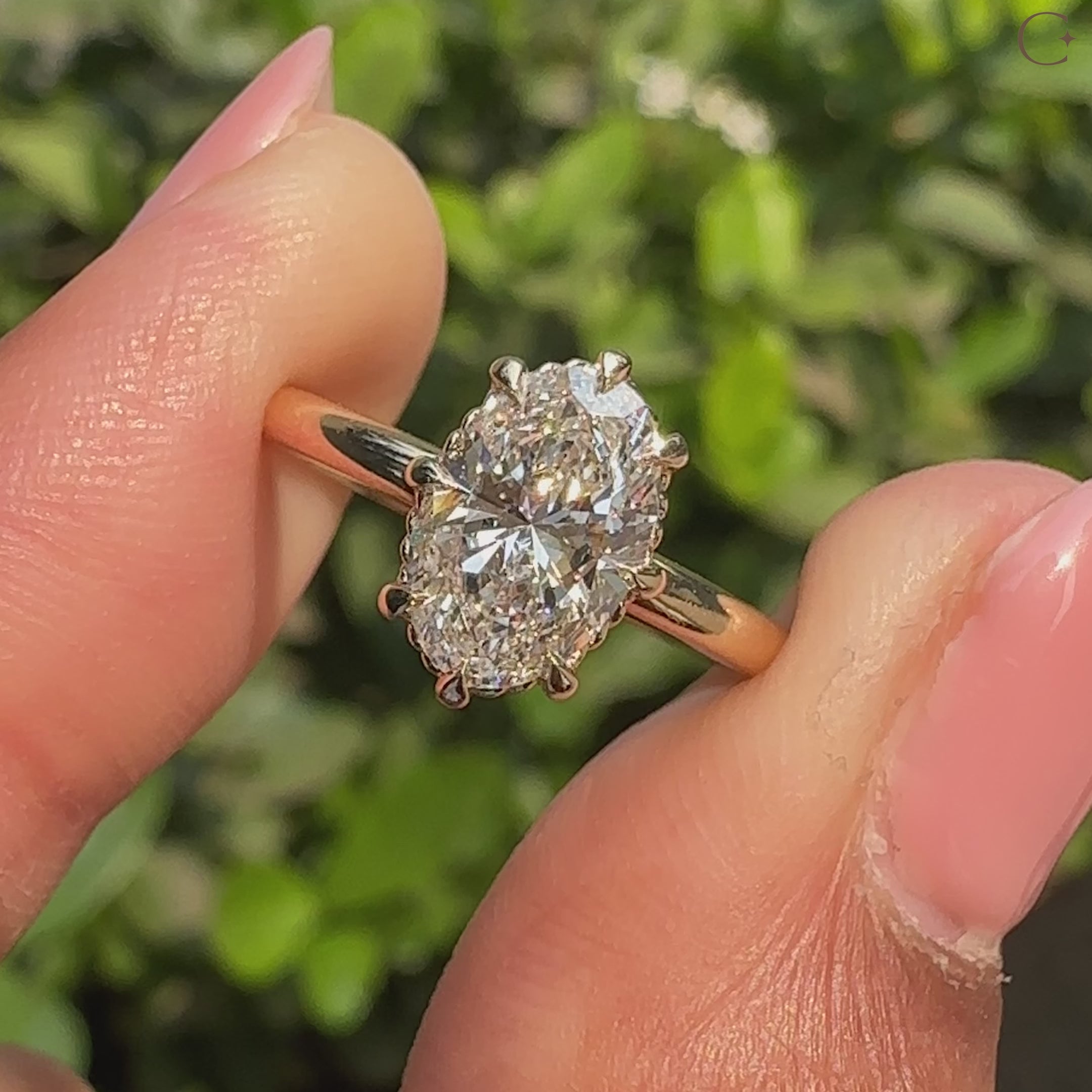 Handmade oval engagement ring featuring IGI Certified lab grown diamond
