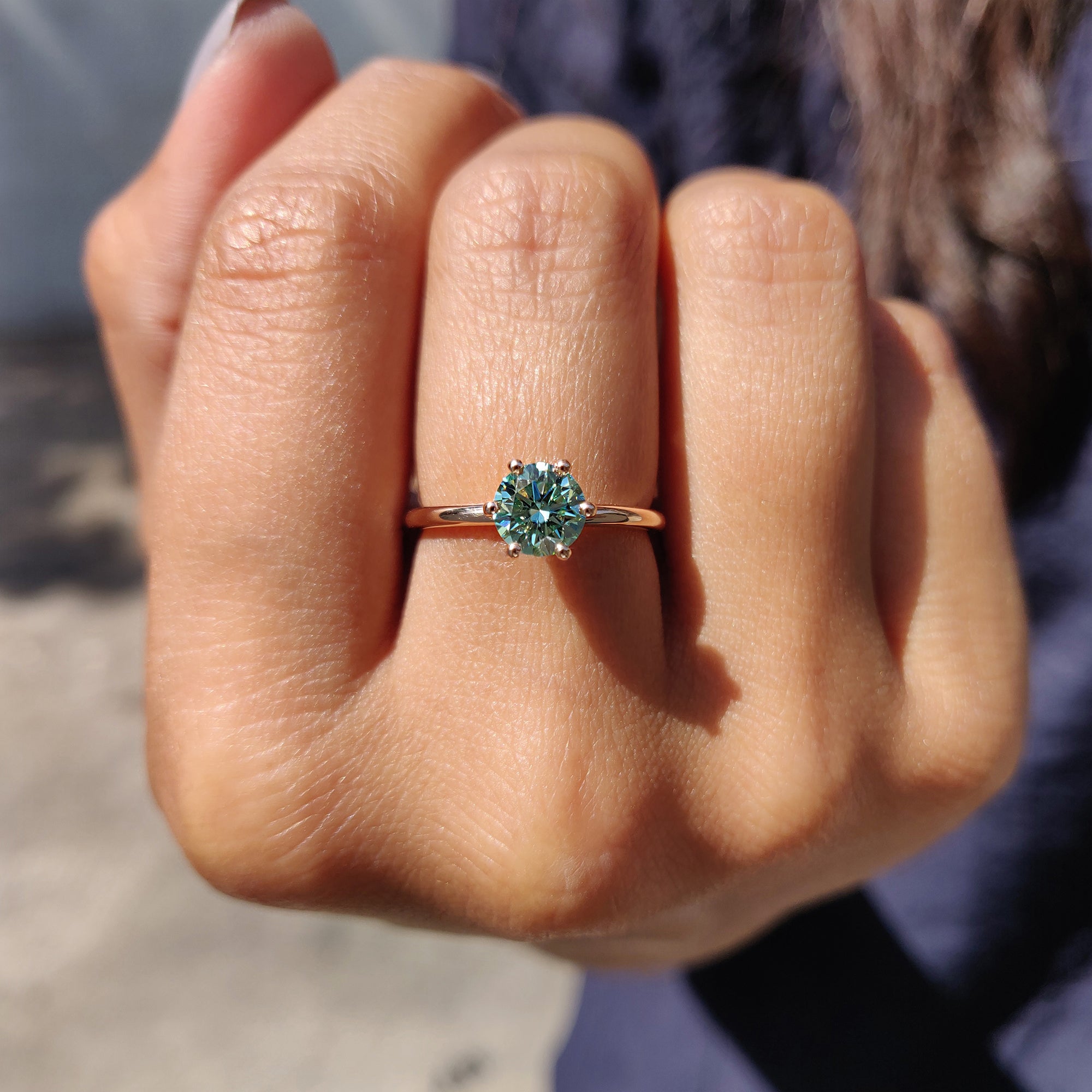 This unique engagement ring features an eye-catching, distinctive style.
