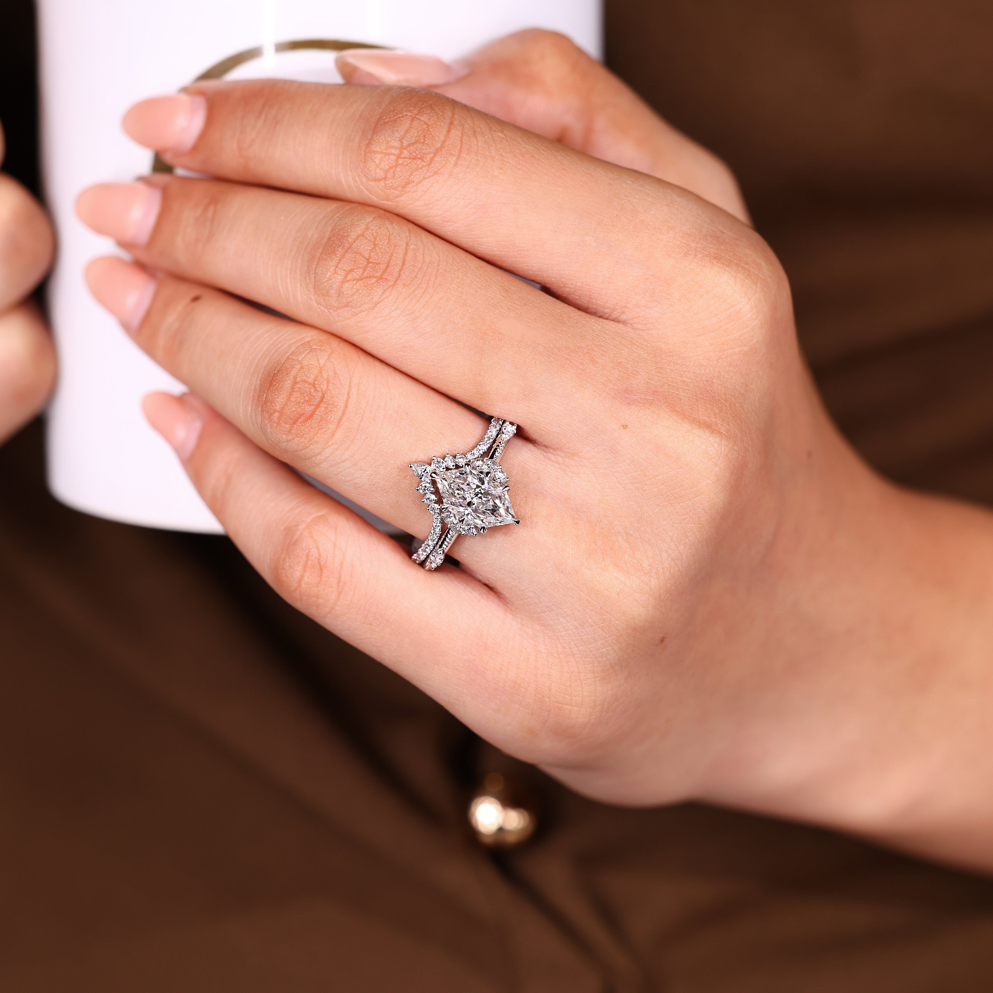 Bridal set with stackable band and claw prong setting

