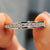 Channel set wedding band with moissanite eternity band.