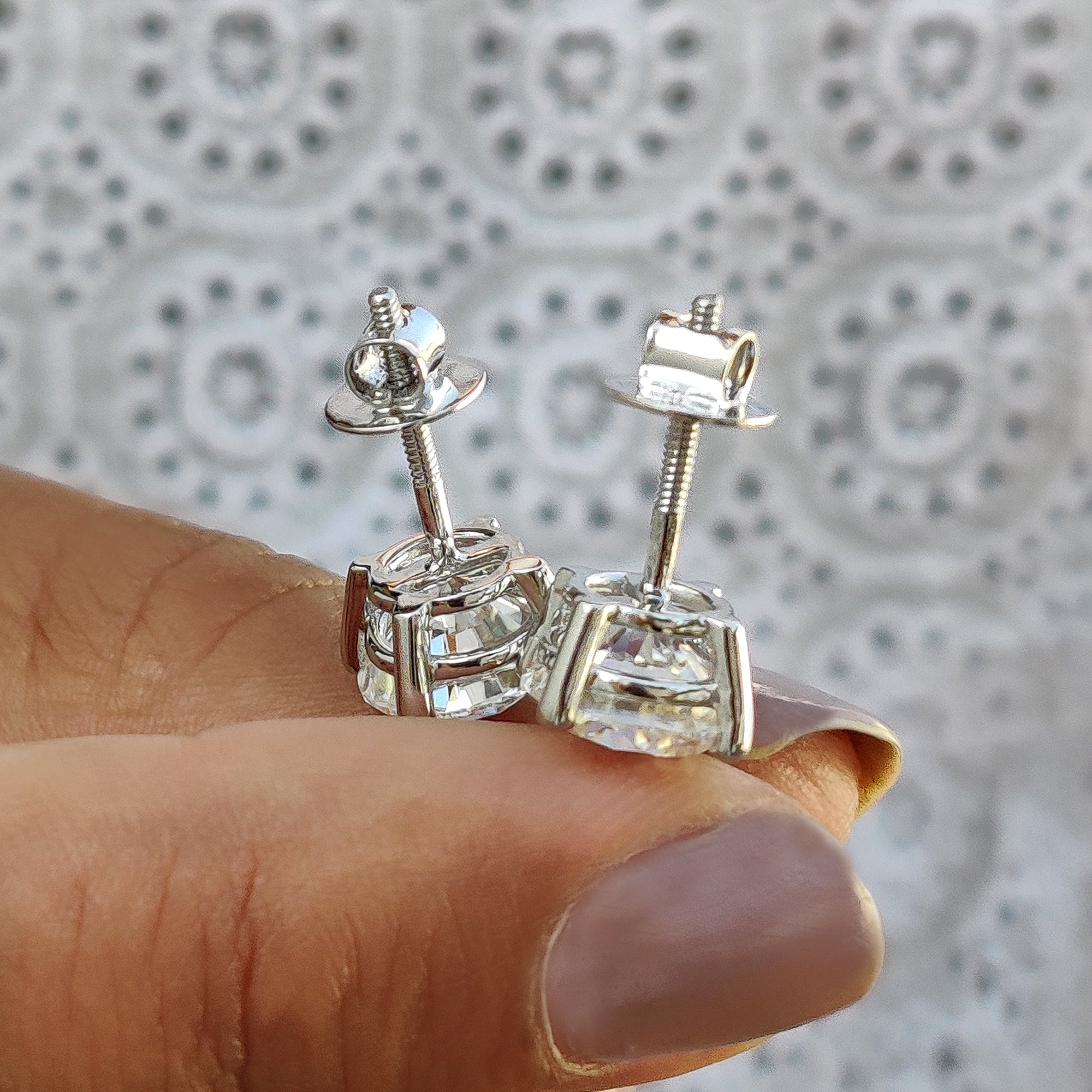 Everyday Earrings crafted from handmade earrings with round cut Moissanite set in studs.
