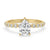Pear shaped engagement ring with 3 prong setting in gold, showcasing a Lab Grown Diamond and handmade jewelry design.
