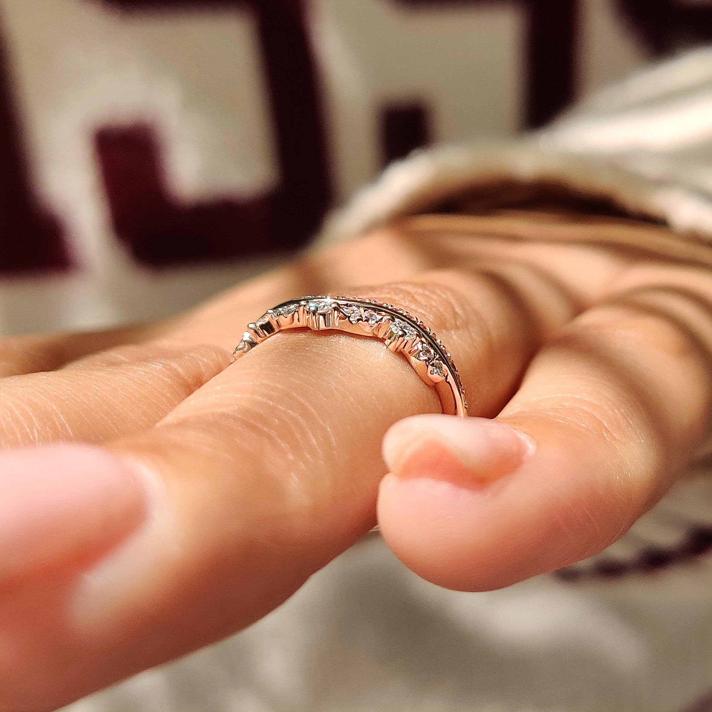Round cut diamond wedding band with 3/4 eternity style
