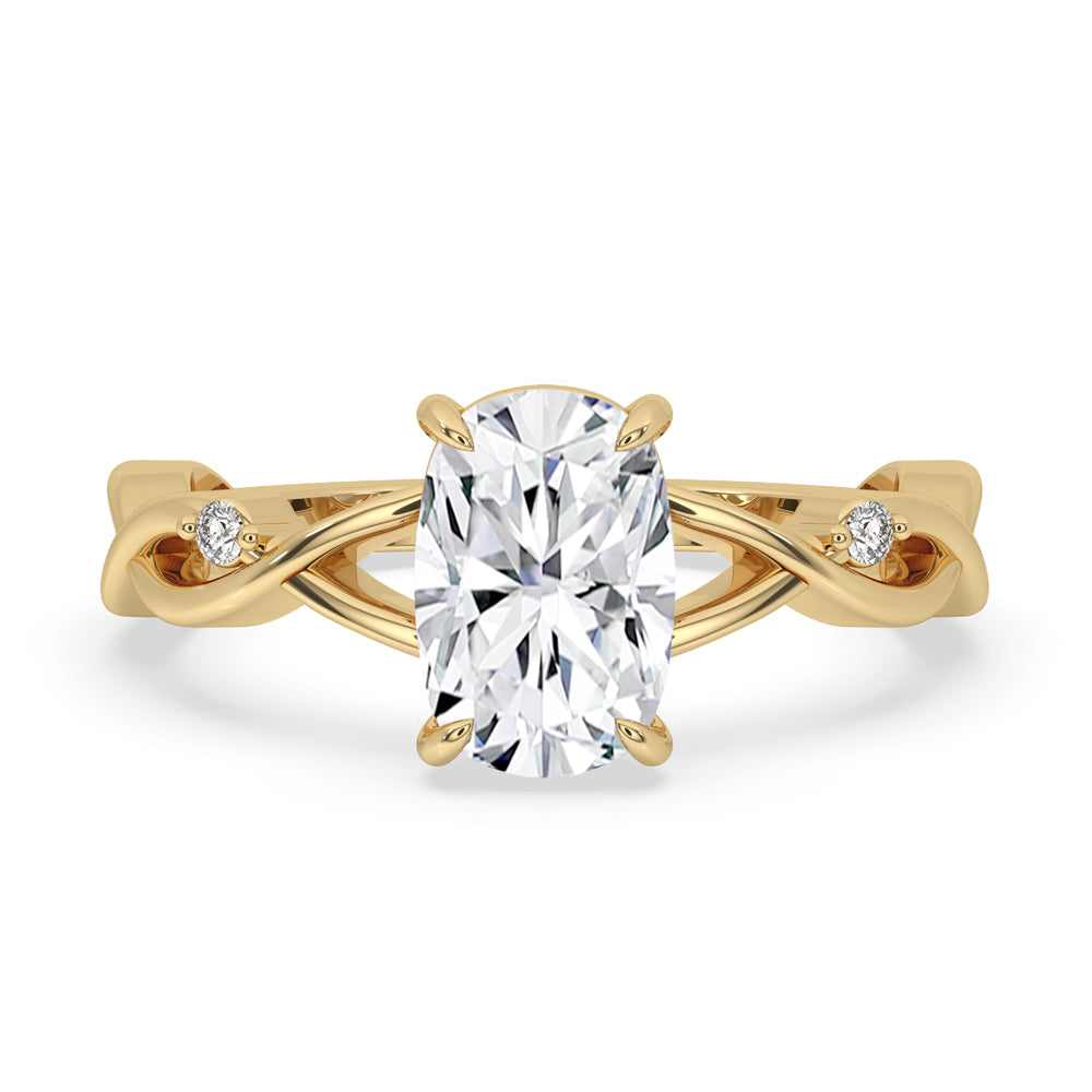Twisted band engagement ring with elongated cushion cut diamond IGI certified, Lab Grown Diamond. Handmade jewelry.