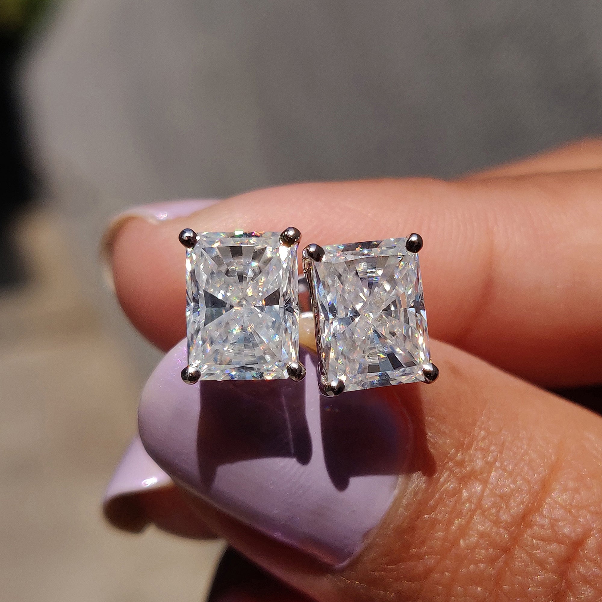 Moissanite Stud Earrings featuring radiant Cut earrings with screw back earrings closure.
