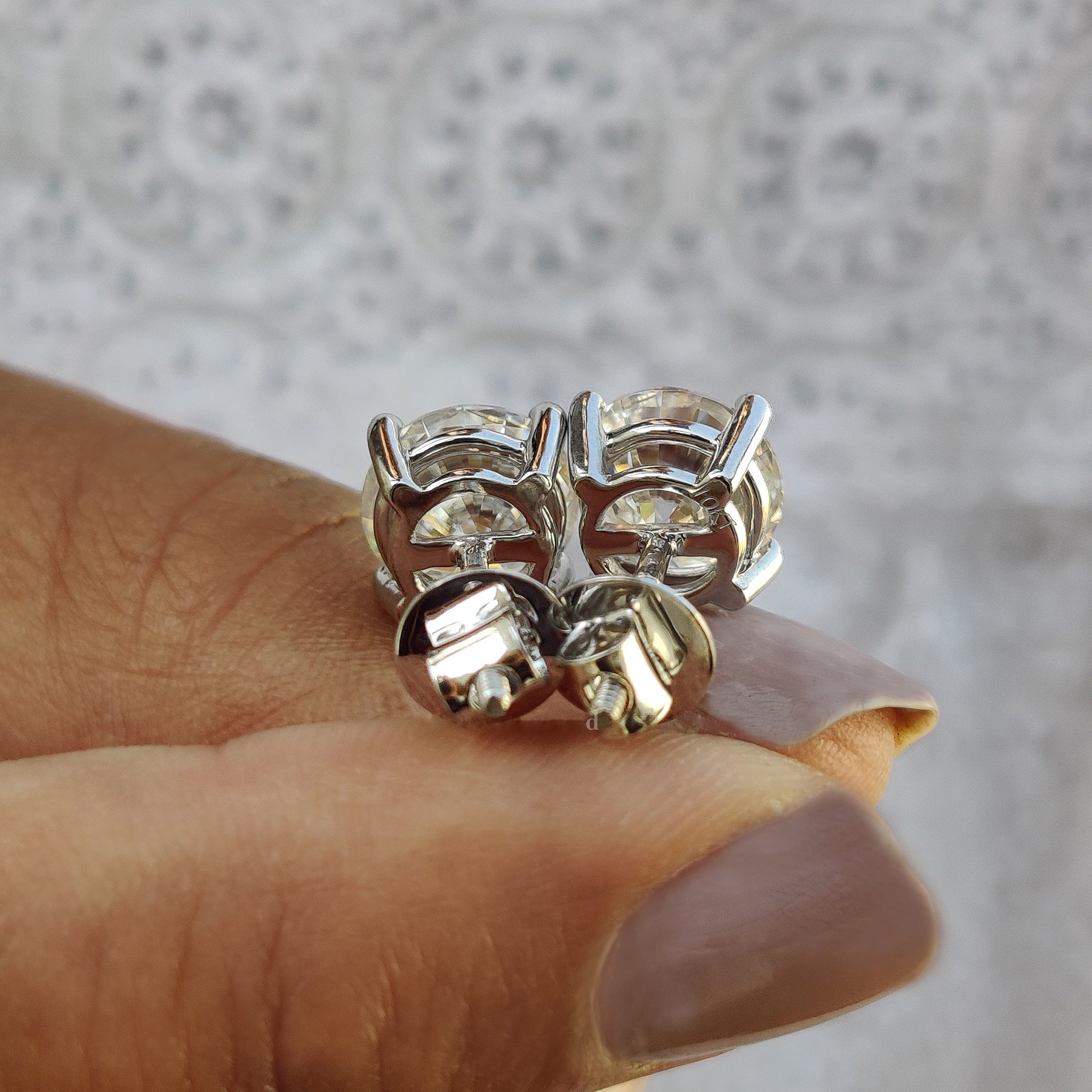 Wedding Gifts for Women featuring white gold Moissanite Stud Earrings with custom earrings options.
